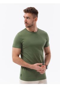 Ombre Clothing - T-shirt męski bawełniany BASIC - khaki V6 S1370 - M. Kolor: brązowy. Materiał: bawełna. Styl: klasyczny #3