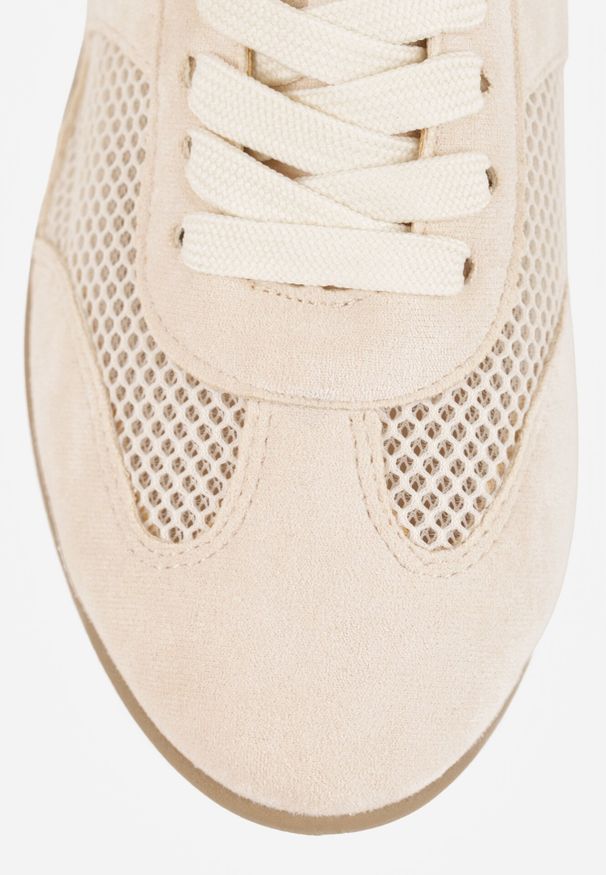 Born2be - Beżowe Sneakersy Typu Tenisówki z Siateczkowymi Wstawkami Corigoria. Okazja: na co dzień. Kolor: beżowy. Materiał: jeans