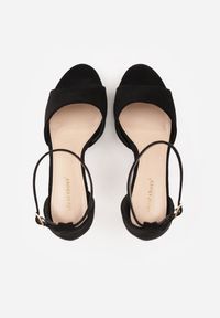 Renee - Czarne Sandały na Szpilce z Imitacji Zamszu z Zapięciem na Klamerkę przy Pasku Odesei. Zapięcie: pasek. Kolor: czarny. Materiał: zamsz. Obcas: na szpilce. Styl: elegancki. Wysokość obcasa: wysoki #5