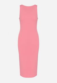 Born2be - Różowa Sukienka z Wiskozą o Dopasowanym Kroju z Rozcięciem z Tyłu Denama. Okazja: na co dzień. Kolor: różowy. Materiał: wiskoza. Styl: klasyczny, casual, elegancki #3