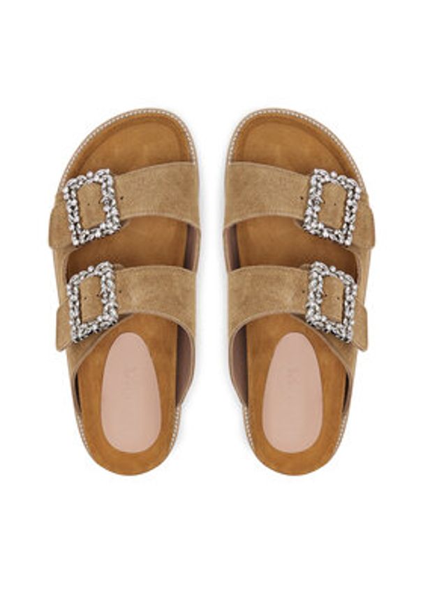 Pollini Klapki SA28373G0MTF0209 Khaki. Kolor: brązowy. Materiał: zamsz, skóra