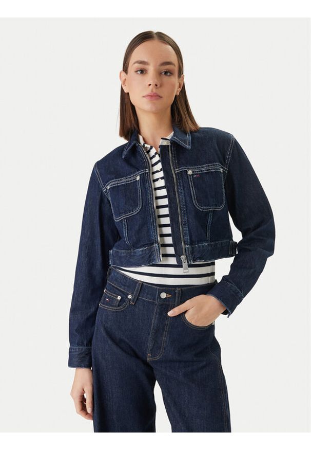 Tommy Jeans Kurtka jeansowa DW0DW22384 Granatowy Straight Fit. Kolor: niebieski. Materiał: bawełna