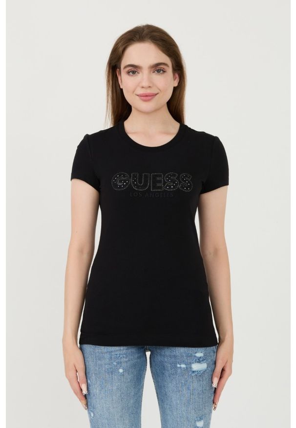 Guess - GUESS Czarny t-shirt Sangallo Tee. Kolor: czarny