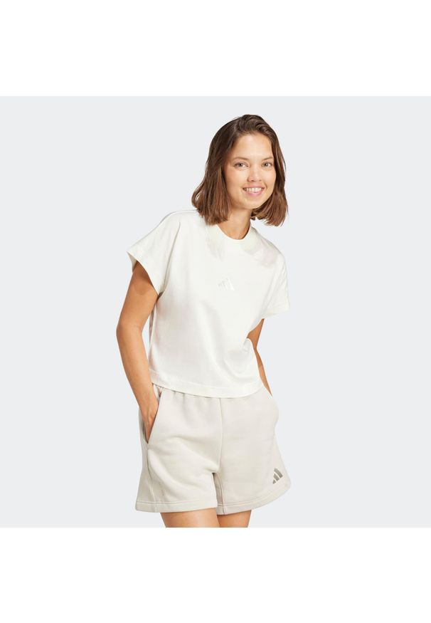 Adidas - Koszulka ADIDAS ALL SZN. Kolor: biały. Materiał: bawełna, włókno, jersey. Wzór: haft