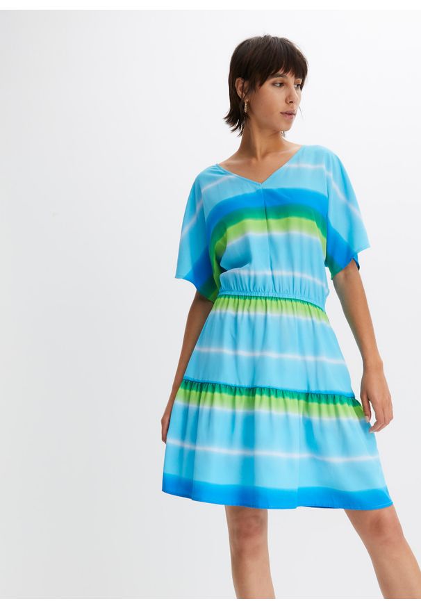 bonprix - Sukienka z ozdobnym elementem z tyłu. Kolor: niebieski. Sezon: lato. Długość: mini