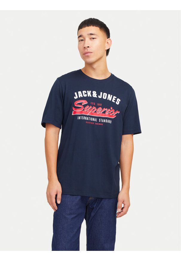 Jack & Jones - Jack&Jones T-Shirt Logo 12268267 Granatowy Standard Fit. Kolor: niebieski. Materiał: bawełna