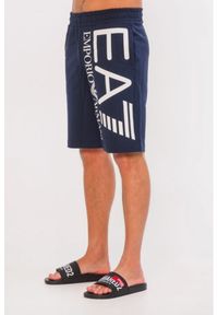 EA7 Emporio Armani - EA7 Granatowe męskie bawełniane szorty z dużym logo, Rozmiar S. Kolor: niebieski. Materiał: bawełna #4