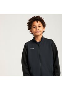 KIPSTA - Bluza treningowa do piłki nożnej dla dzieci Kipsta Essential. Typ kołnierza: komin. Kolor: wielokolorowy, czarny, szary. Materiał: tkanina, elastan, prążkowany, materiał, poliester. Sport: fitness, piłka nożna