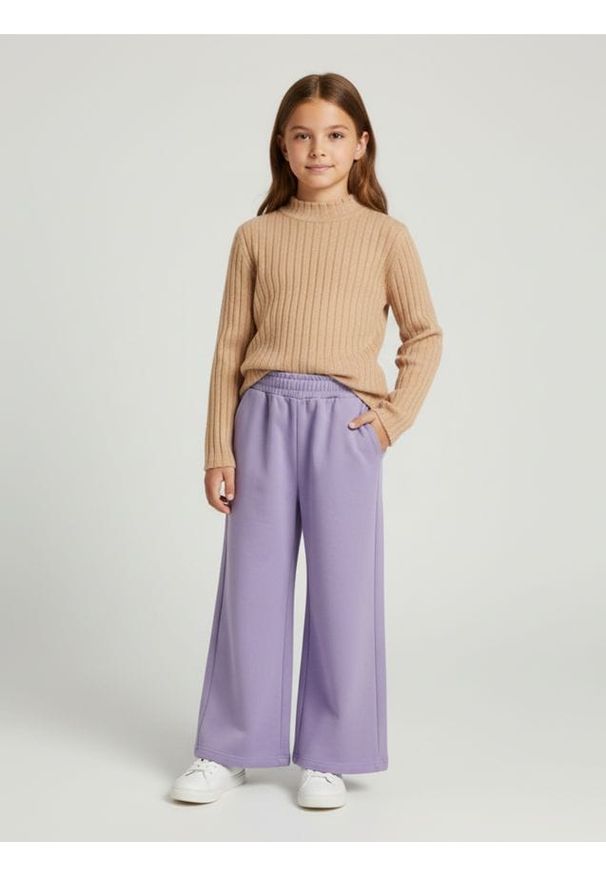 Sinsay - Spodnie dresowe wide leg - fioletowy. Kolor: fioletowy. Materiał: dresówka