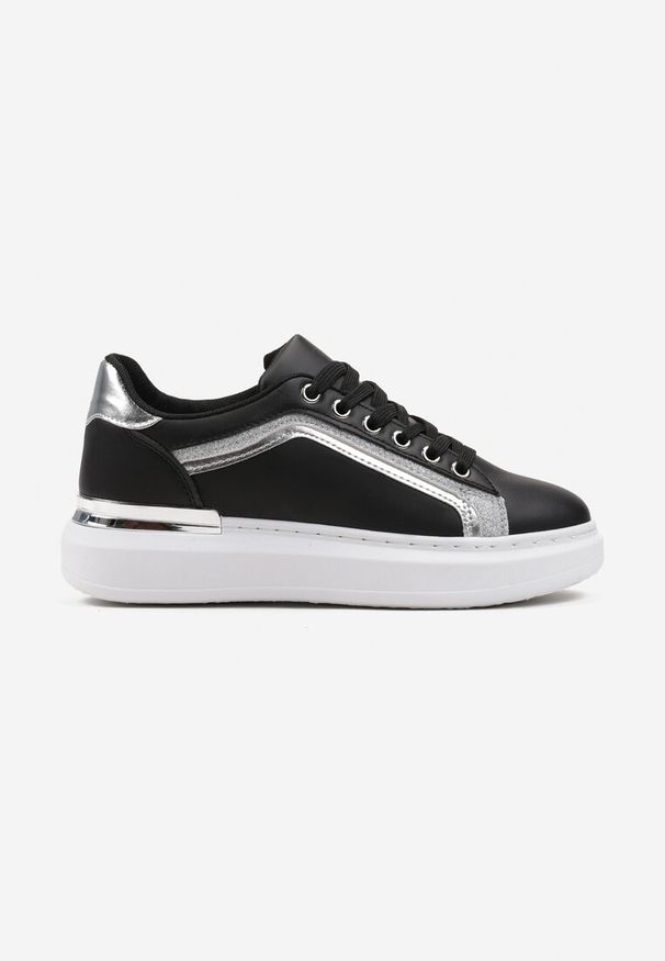 Born2be - Czarne Sneakersy na Platformie z Metalicznymi Wstawkami Tilene. Okazja: na co dzień. Kolor: czarny. Obcas: na platformie
