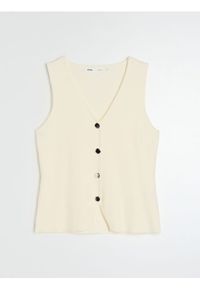 Sinsay - Swetrowa kamizelka z wiskozą i ozdobnymi guzikami - kremowy. Kolor: kremowy. Materiał: wiskoza #1