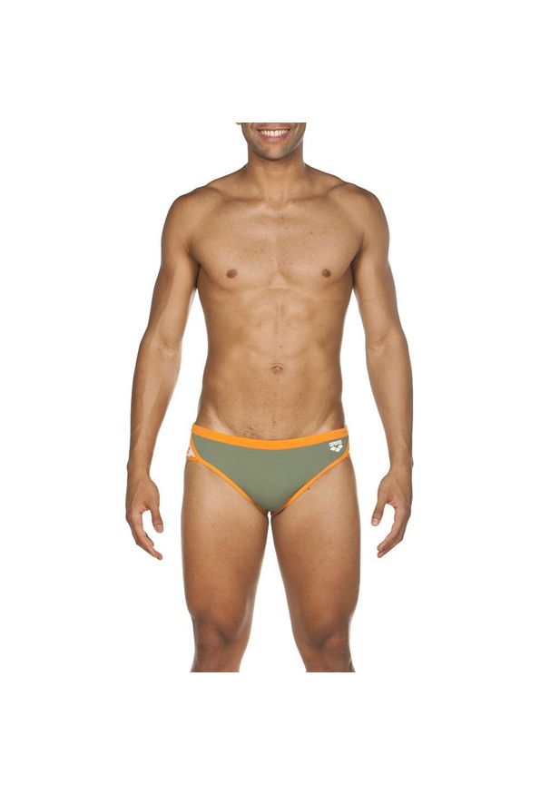 Kąpielówki slipy męskie na basen Arena Team Stripe Brief. Kolor: zielony, wielokolorowy, pomarańczowy