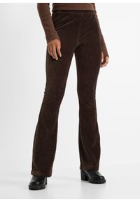 bonprix - Legginsy z poszerzanymi nogawkami z imitacji sztruksu. Kolor: brązowy. Materiał: sztruks #1