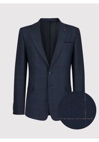 Pako Lorente - PAKO LORENTE – Granatowa marynarka garniturowa w kratę Windowpane. Kolor: niebieski. Materiał: wiskoza. Wzór: kratka #5