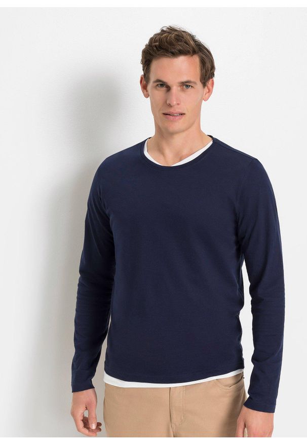 bonprix - Koszulka z długim rękawem (3 szt.). Kolor: niebieski. Materiał: jersey. Długość rękawa: długi rękaw. Długość: długie