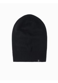 Ombre Clothing - Męska zimowa czapka beanie z bawełnianej dzianiny – czarna V1. Kolor: czarny. Materiał: dzianina, bawełna. Wzór: melanż. Sezon: zima. Styl: casual, klasyczny