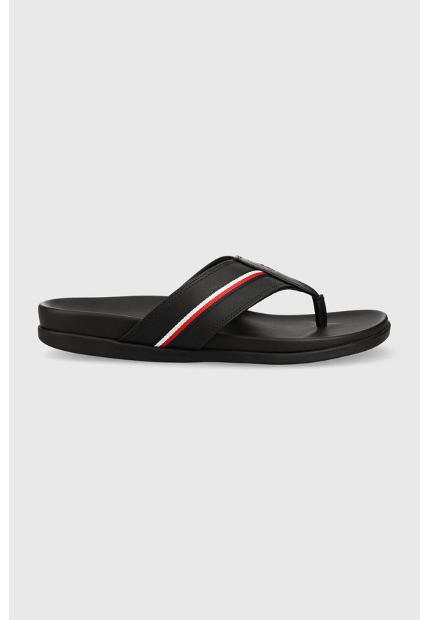 TOMMY HILFIGER - Tommy Hilfiger japonki HILFIGER LEATHER TOE POST SANDAL męskie kolor czarny FM0FM04460. Kolor: czarny. Materiał: poliester, materiał, guma