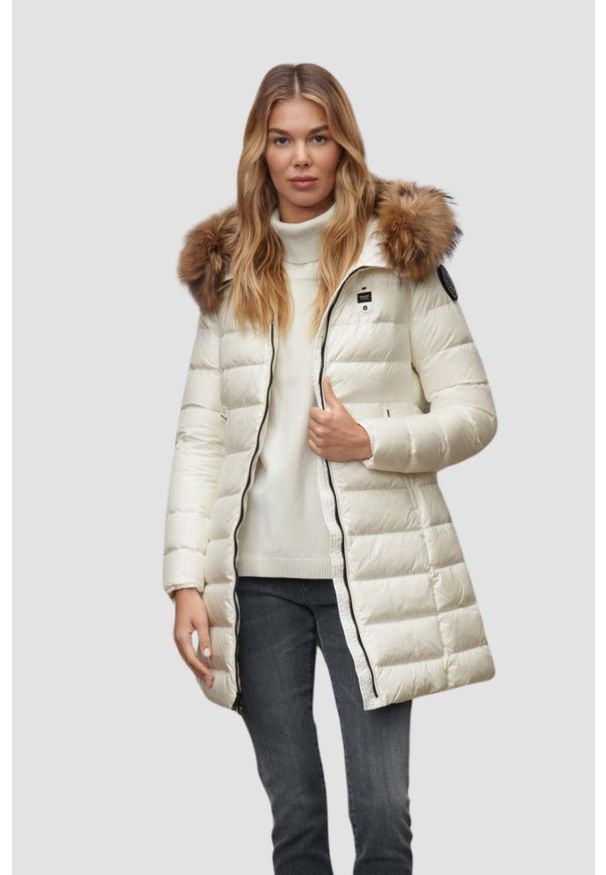 Blauer USA - BLAUER Biała damska kurtka Kristin Raincoat Long Jackets, Rozmiar XL. Kolor: biały. Materiał: poliamid, puch