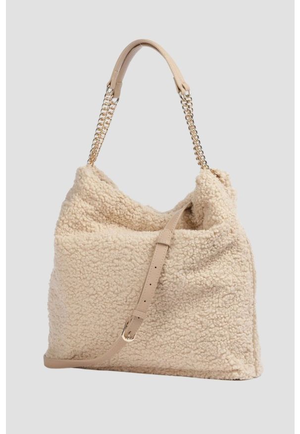 Valentino by Mario Valentino - VALENTINO Duża beżowa damska torebka Qube Hobo Bag. Kolor: beżowy. Materiał: futrzane. Rozmiar: duże
