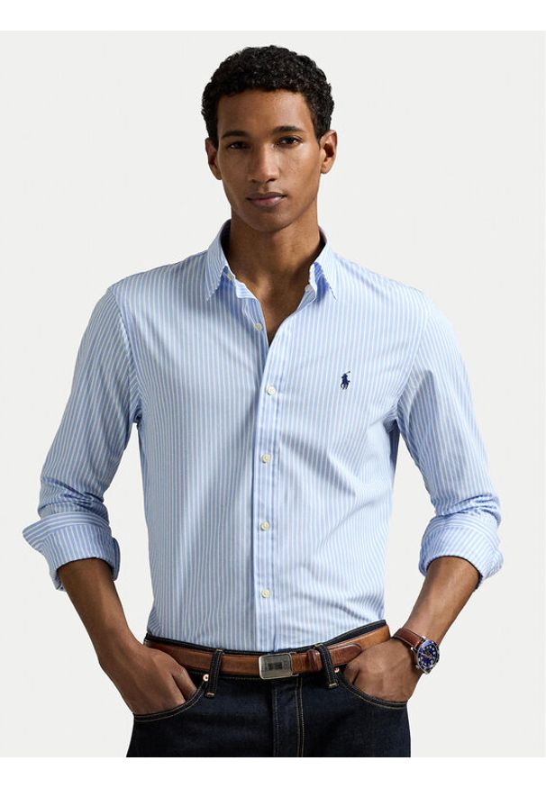 Polo Ralph Lauren Koszula 710929344020 Błękitny Slim Fit. Typ kołnierza: polo. Kolor: niebieski. Materiał: bawełna