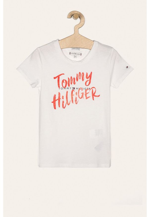 TOMMY HILFIGER - Tommy Hilfiger - T-shirt dziecięcy 98-176 cm. Okazja: na co dzień. Kolor: biały. Materiał: bawełna, dzianina. Wzór: nadruk. Styl: casual