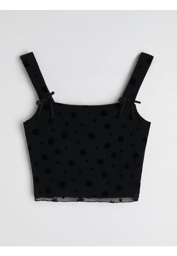Sinsay - Top na ramiączkach - czarny. Kolor: czarny. Długość rękawa: na ramiączkach