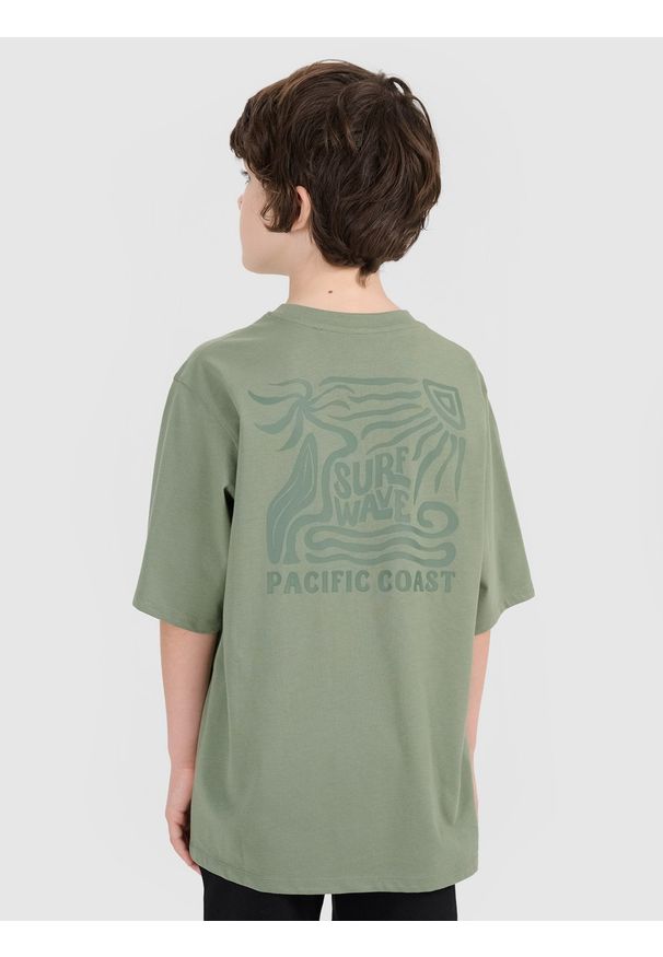 4f - 4F T-shirt oversize z nadrukiem chłopięcy - turkusowy 164 (13-14 lat). Okazja: na co dzień. Kolor: turkusowy. Materiał: dzianina, bawełna, jersey. Długość rękawa: krótki rękaw. Długość: krótkie. Wzór: nadruk. Sezon: lato. Styl: klasyczny, sportowy, casual