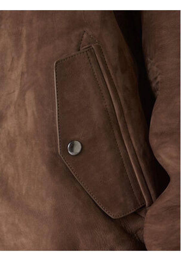 TOMMY HILFIGER - Tommy Hilfiger Kurtka skórzana Harrington MW0MW42976 Brązowy Regular Fit. Kolor: brązowy. Materiał: skóra