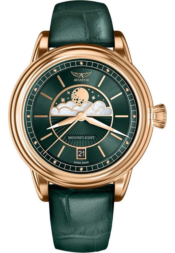 AVIATOR - Zegarek Aviator Zegarek damski Aviator V.1.33.2.263.4 zielony. Kolor: zielony