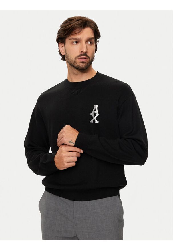 Armani Exchange Sweter 6DZM6H ZM5BZ 1200 Czarny Regular Fit. Kolor: czarny. Materiał: syntetyk, bawełna