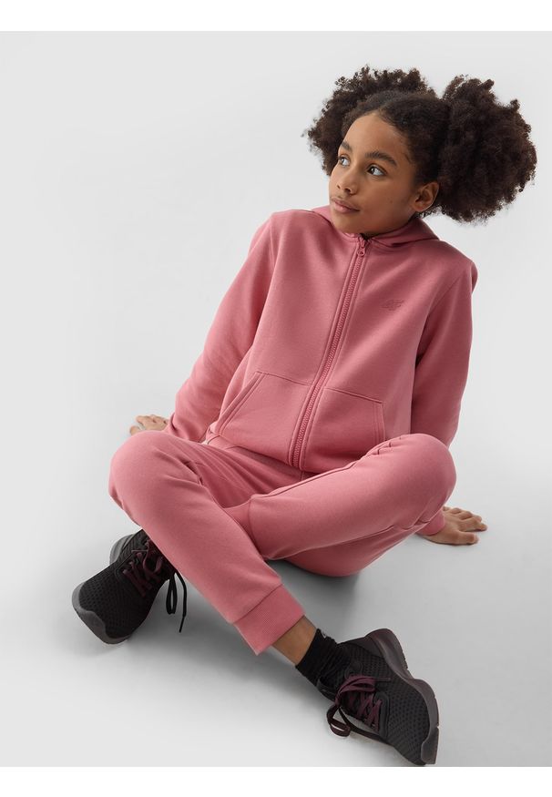 4f - 4F Spodnie dresowe joggery dziewczęce - różowe 158 (12-13 lat). Okazja: na co dzień. Kolor: różowy. Materiał: dresówka. Wzór: ze splotem, gładki. Sezon: lato. Styl: casual, sportowy