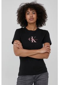 Calvin Klein Jeans t-shirt bawełniany kolor czarny. Okazja: na co dzień. Kolor: czarny. Materiał: bawełna. Wzór: nadruk. Styl: casual