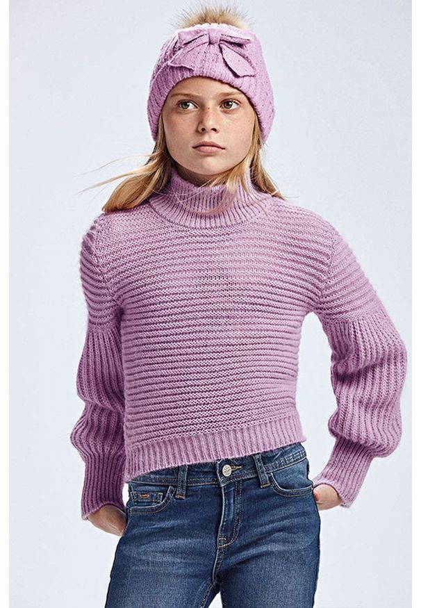 Mayoral Sweter dziecięcy kolor różowy ciepły. Typ kołnierza: golf. Kolor: różowy. Materiał: materiał, dzianina. Wzór: gładki