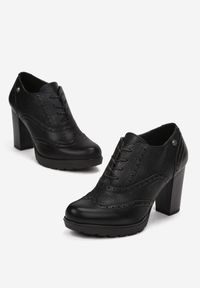 Born2be - Czarne Botki Thaelenope. Wysokość cholewki: przed kostkę. Kolor: czarny. Materiał: skóra. Szerokość cholewki: normalna. Wzór: aplikacja. Obcas: na platformie. Styl: vintage, retro #4