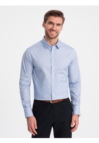 Ombre Clothing - Koszula męska bawełniana w mikro wzór REGULAR FIT - jasnoniebieska V2 OM-SHCS-0152 - XXL. Typ kołnierza: kołnierzyk klasyczny. Kolor: niebieski. Materiał: bawełna. Długość rękawa: długi rękaw. Długość: długie. Wzór: nadruk. Styl: klasyczny #9