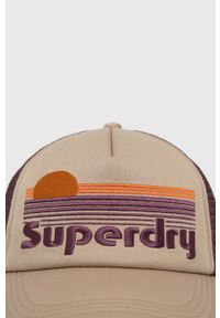 Superdry czapka z daszkiem kolor brązowy wzorzysta. Kolor: brązowy #3