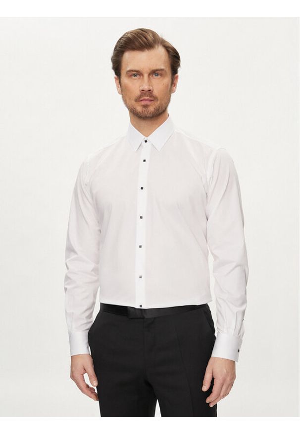 Karl Lagerfeld - KARL LAGERFELD Koszula 605000 Biały Modern Fit. Typ kołnierza: dekolt w karo. Kolor: biały. Materiał: bawełna