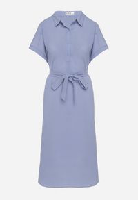 Born2be - Granatowa Sukienka z Wiskozy o Koszulowym Kroju z Wiązanym Paskiem Danisna. Okazja: na co dzień. Kolor: niebieski. Materiał: wiskoza. Długość rękawa: krótki rękaw. Wzór: aplikacja. Typ sukienki: koszulowe. Styl: elegancki, casual, klasyczny. Długość: midi #5