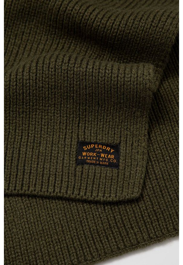 Superdry Szalik wełniany kolor zielony gładki. Kolor: zielony. Materiał: wełna. Wzór: gładki
