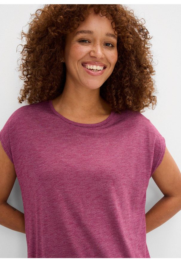 bonprix - Długi shirt z mieszanki wiskozy. Kolor: fioletowy. Materiał: wiskoza. Długość rękawa: krótki rękaw. Długość: długie