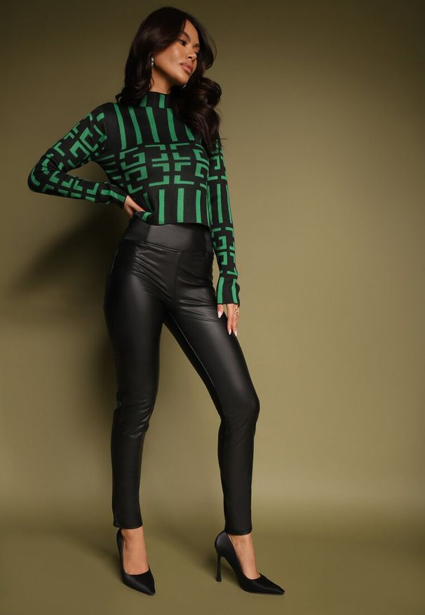 Renee - Czarne Legginsy z Imitacji Skóry High Waist z Ociepleniem Felilith. Okazja: na co dzień. Stan: podwyższony. Kolor: czarny. Materiał: skóra. Długość: długie. Sezon: jesień. Styl: elegancki, casual
