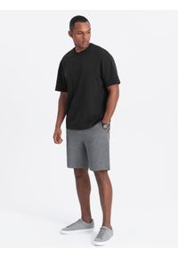 Ombre Clothing - Męskie spodenki wykonane z dwukolorowej melanżowej dzianiny - czarne V2. Okazja: na co dzień. Kolor: czarny. Materiał: dzianina. Wzór: melanż. Styl: casual #7