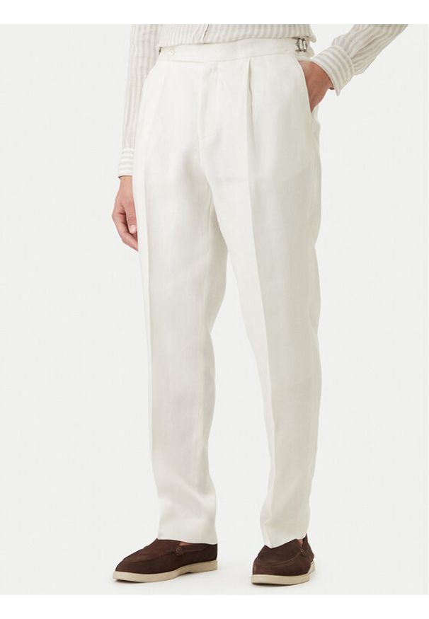 BOSS Spodnie materiałowe H-Perino 50563231 Biały Relaxed Fit. Kolor: biały. Materiał: len