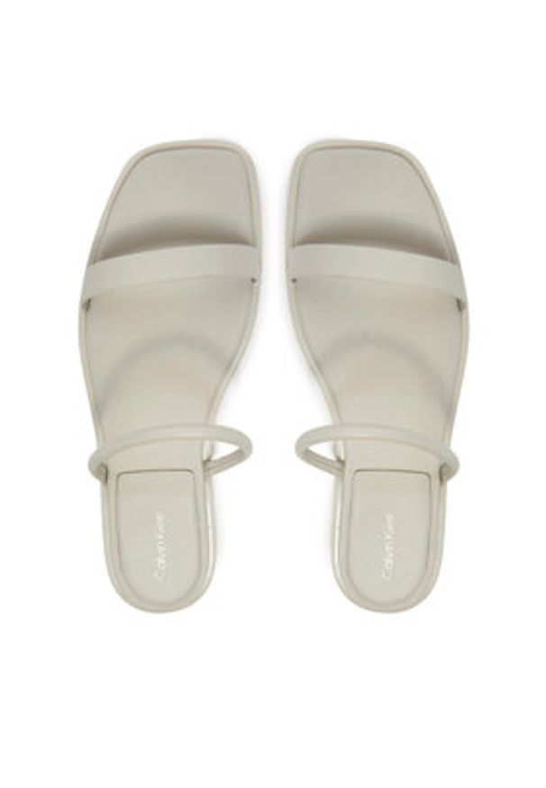 Calvin Klein Klapki Flat Sandal Squared 2-Bar Lth HW0HW02532 Beżowy. Kolor: beżowy. Materiał: skóra