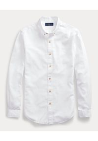 Ralph Lauren - RALPH LAUREN - Biała koszula Slim Fit Dobby. Typ kołnierza: polo. Kolor: biały. Materiał: bawełna. Wzór: haft