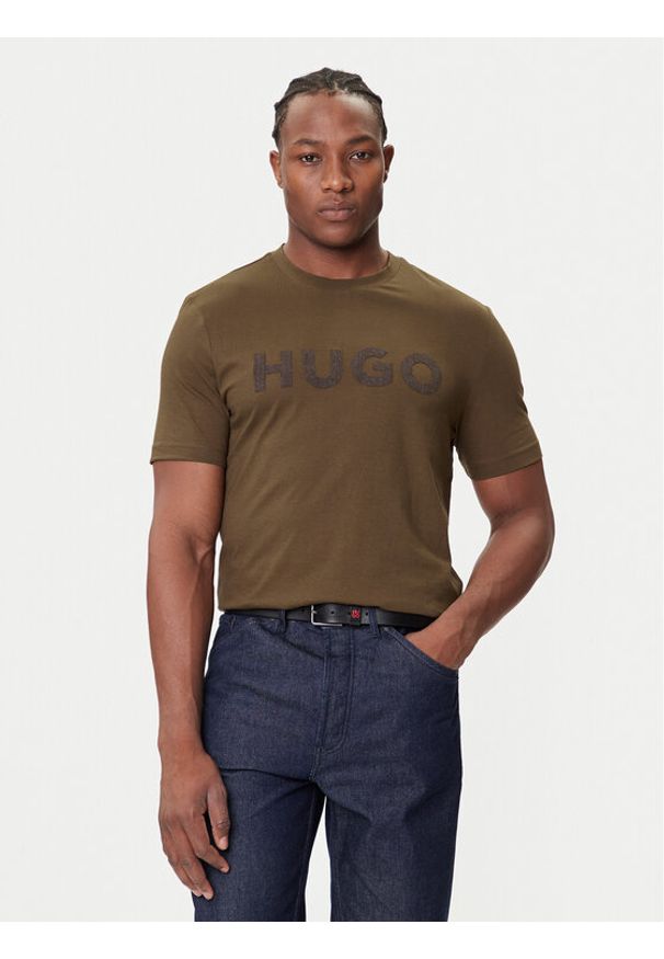 Hugo - HUGO T-Shirt Dulivio 50542737 Brązowy Regular Fit. Kolor: brązowy. Materiał: bawełna