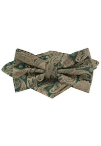 Mucha Męska w Zestawie z Poszetką - Alties - Zieleń, Beżowe Paisley. Kolor: beżowy. Wzór: paisley. Styl: elegancki, sportowy #1
