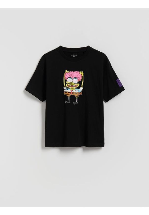 Reserved - T-shirt SpongeBob - czarny. Kolor: czarny. Materiał: bawełna, dzianina