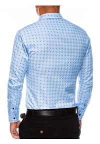 Ombre Clothing - Koszula męska w drobny wzór REGULAR FIT K314 - błękitna - XXL. Okazja: do pracy, na spotkanie biznesowe. Kolor: niebieski. Materiał: poliester, bawełna. Styl: biznesowy, klasyczny #5