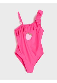 Sinsay - Strój kąpielowy z falbanką i haftowaną maliną - różowy. Kolor: różowy. Wzór: haft #1